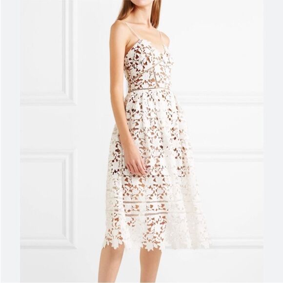 Self-Portrait Elegant White Lace Midi Dress, US2 - Picture 2 of 16